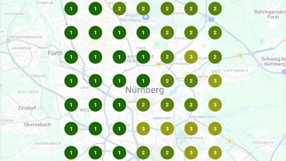 Für diesen Kunden aus Nürnberg erzielte ich TOP Rankings auf Google-Maps. Der Kunde erscheint mit seinem Unternehmen überall im Local Pack, den TOP 3. Insgesamt rankt er für das Hauptkeyword auf Platz 1.